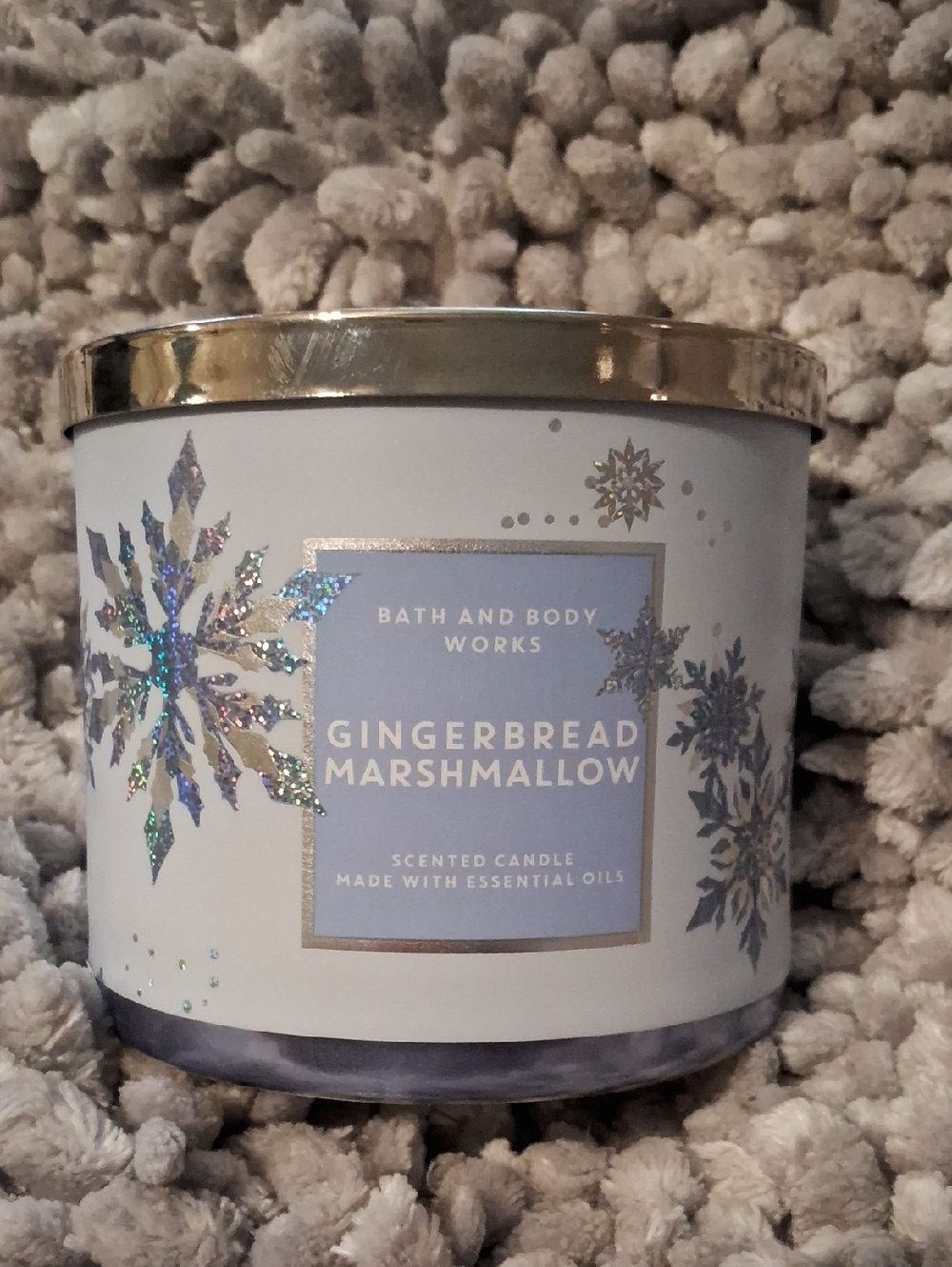 Bath & Body Works Gingerbread Marshmallow Candle - White & Silver Accents